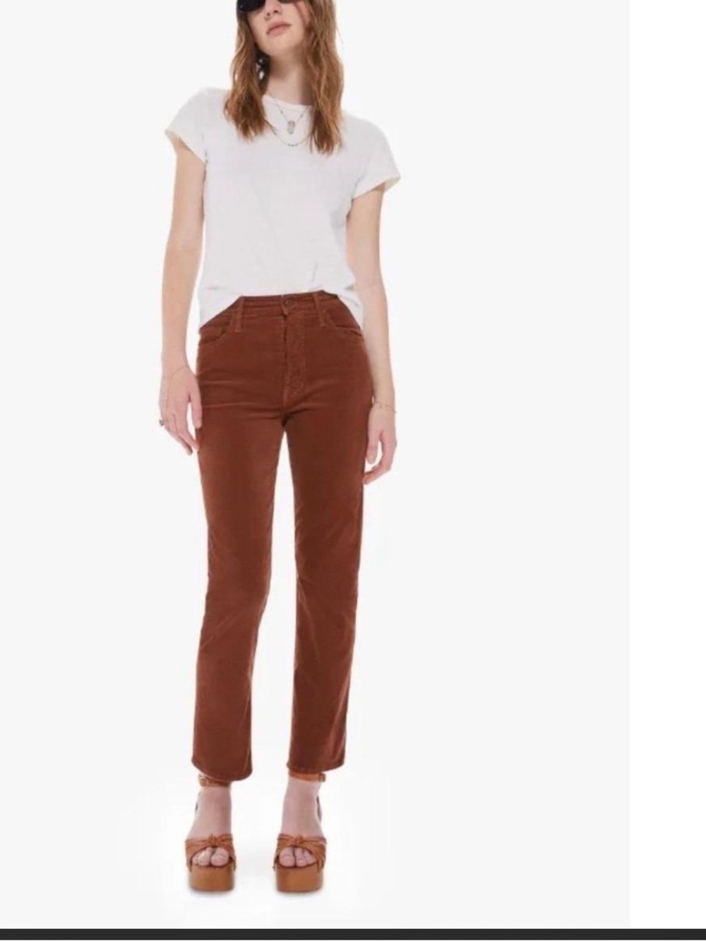 MOTHER The Tomcat Ankle Jeans in Hopscotch Brown cordoroy